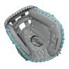 Wilson 2024 A500 Siren 32 Youth Fastpitch Softball Catchers Mitt - Right Hand Throw, Grey/Teal/White view 3