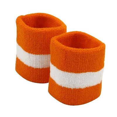 Terry Stripe Wristband Pair (Orange White, One Size)
