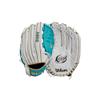 Wilson 2024 A500 Siren 12.5 Youth Outfield Fastpitch Softball Glove - Left Hand Throw, White/Teal/Metallic Gold view 1