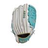 Wilson 2024 A500 Siren 12.5 Youth Outfield Fastpitch Softball Glove - Left Hand Throw, White/Teal/Metallic Gold view 2