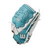 Wilson 2024 A500 Siren 12.5 Youth Outfield Fastpitch Softball Glove - Left Hand Throw, White/Teal/Metallic Gold view 4