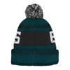 Outerstuff NFL Kids Youth 8-20 One Size Team Color Primary Logo Official Sports Tech Knit Cold Weather Football Pom Beanie Hat - Philadelphia Eagles view 3
