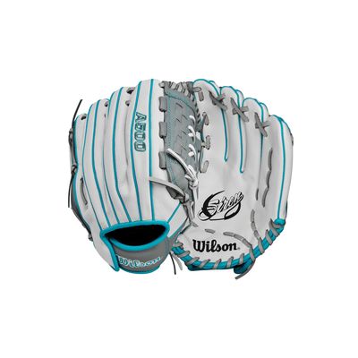 Wilson 2024 A500 Siren 11.75 Youth Infield Fastpitch Softball Glove - Rigth Hand Throw, White/Grey/Teal
