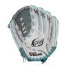 Wilson 2024 A500 Siren 11.75 Youth Infield Fastpitch Softball Glove - Rigth Hand Throw, White/Grey/Teal view 3