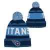 Outerstuff NFL Kids Youth 8-20 One Size Team Color Primary Logo Official Sports Tech Knit Cold Weather Football Pom Beanie Hat - Tennessee Titans view 1