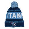 Outerstuff NFL Kids Youth 8-20 One Size Team Color Primary Logo Official Sports Tech Knit Cold Weather Football Pom Beanie Hat - Tennessee Titans view 2