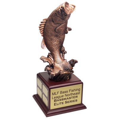 SHOP AWARDS AND GIFTS Customizable 15 Inch Antique Gold Bass Fish Perpetual Trophy on Rosewood Base, for Tournament, Championship, Prizes and Gifts, Unisex Award, Includes Personalized Engraving