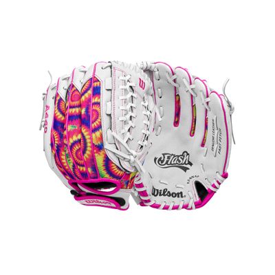 Wilson 2024 A440 Flash 12 Youth Outfield Fastpitch Softball Glove - Left Hand Throw, White/Pink/Tie Dye
