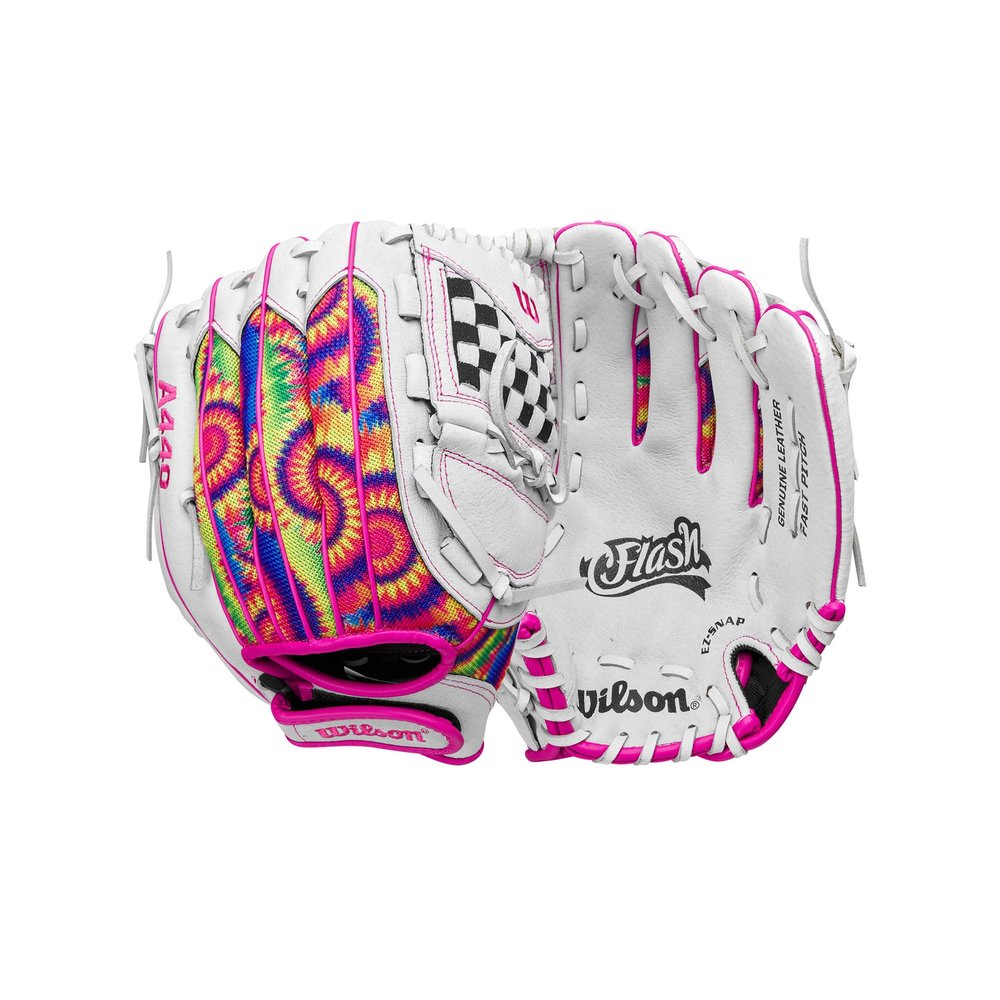 Wilson A440 Flash 11.5 Youth Infield Fastpitch Softball Glove - Right Hand Throw, White/Pink/Tie Dye