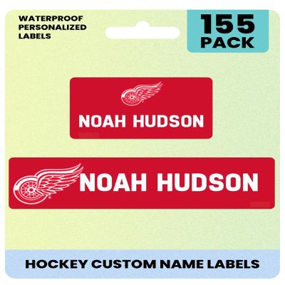 Label Daddy Hockey Labels - Customize Waterproof Name Labels for School Supplies, Clothing, Bottles, Day Camp, Sports & Organization - Peel and Stick Durable Labels - 155 Pack | Detroit Red Wings