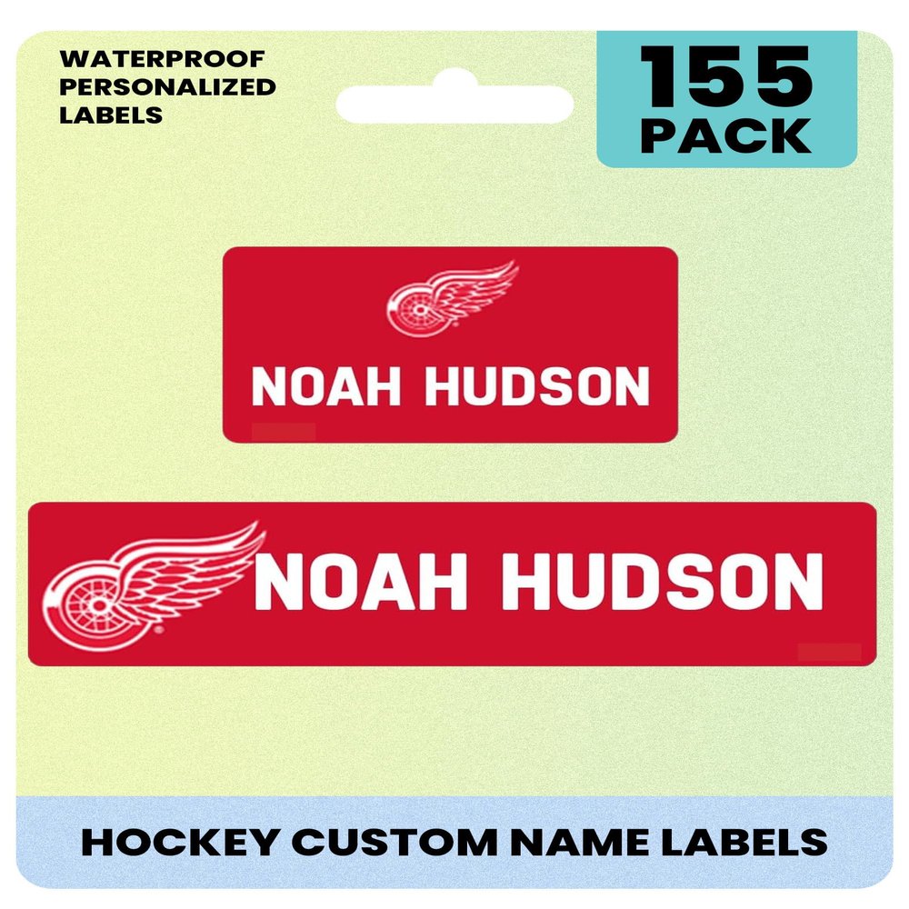 Label Daddy Hockey Labels - Customize Waterproof Name Labels for School Supplies, Clothing, Bottles, Day Camp, Sports & Organization - Peel and Stick Durable Labels - 155 Pack | Detroit Red Wings