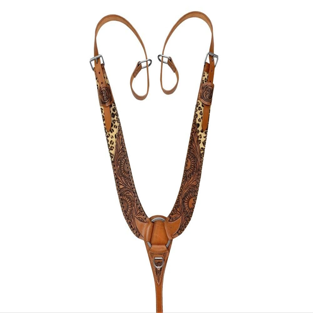 Showman Sunflower Tooled Cheetah Hair-On Cowhide Leather Pulling Collar
