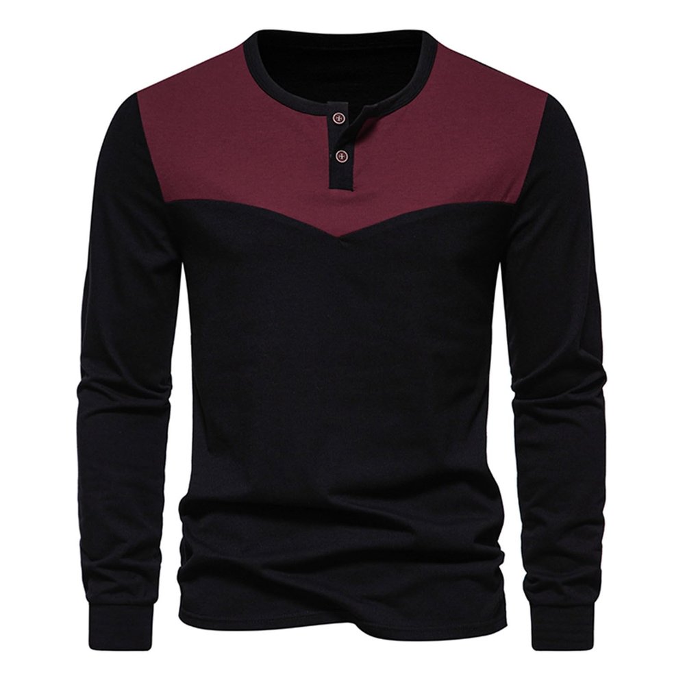 Prime Early Access Sale T Shirts for Men Cotton Long Sleeve Button Shirt Color Block Gym Workout Athletic Henley Shirts Outdoor Clothing Funny Shirts Black M