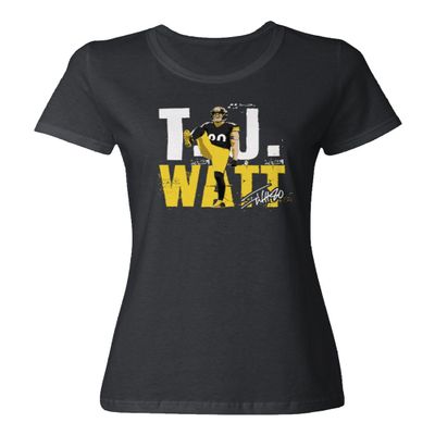 Football Star Player Linebacker Pittsburgh Watt Ladies' Crewneck T-Shirt (Black, XX-Large)
