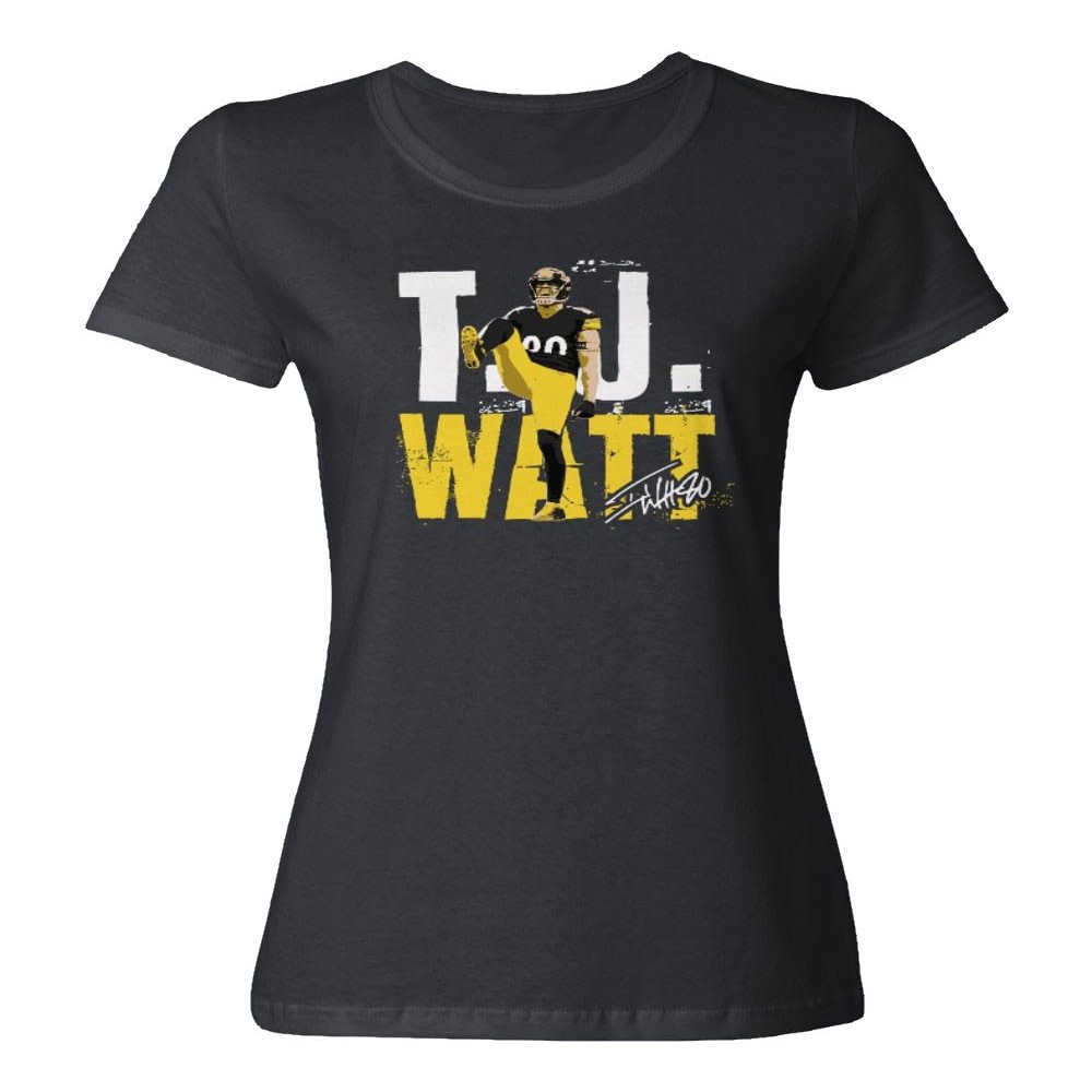 Football Star Player Linebacker Pittsburgh Watt Ladies' Crewneck T-Shirt (Black, XX-Large)