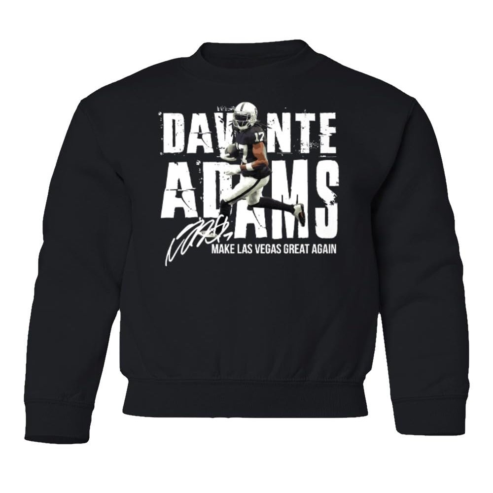 superhotapparel Football Star Player Make Las Vegas Great Again Adams Youth Crewneck Sweatshirt (Black, Youth Medium)