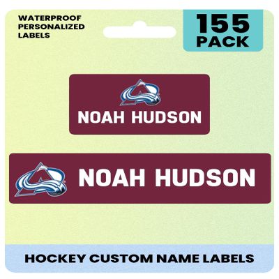 Label Daddy Hockey Labels - Customize Waterproof Name Labels for School Supplies, Clothing, Bottles, Day Camp, Sports & Organization - Peel and Stick Durable Labels - 155 Pack | Colorado Avalanche