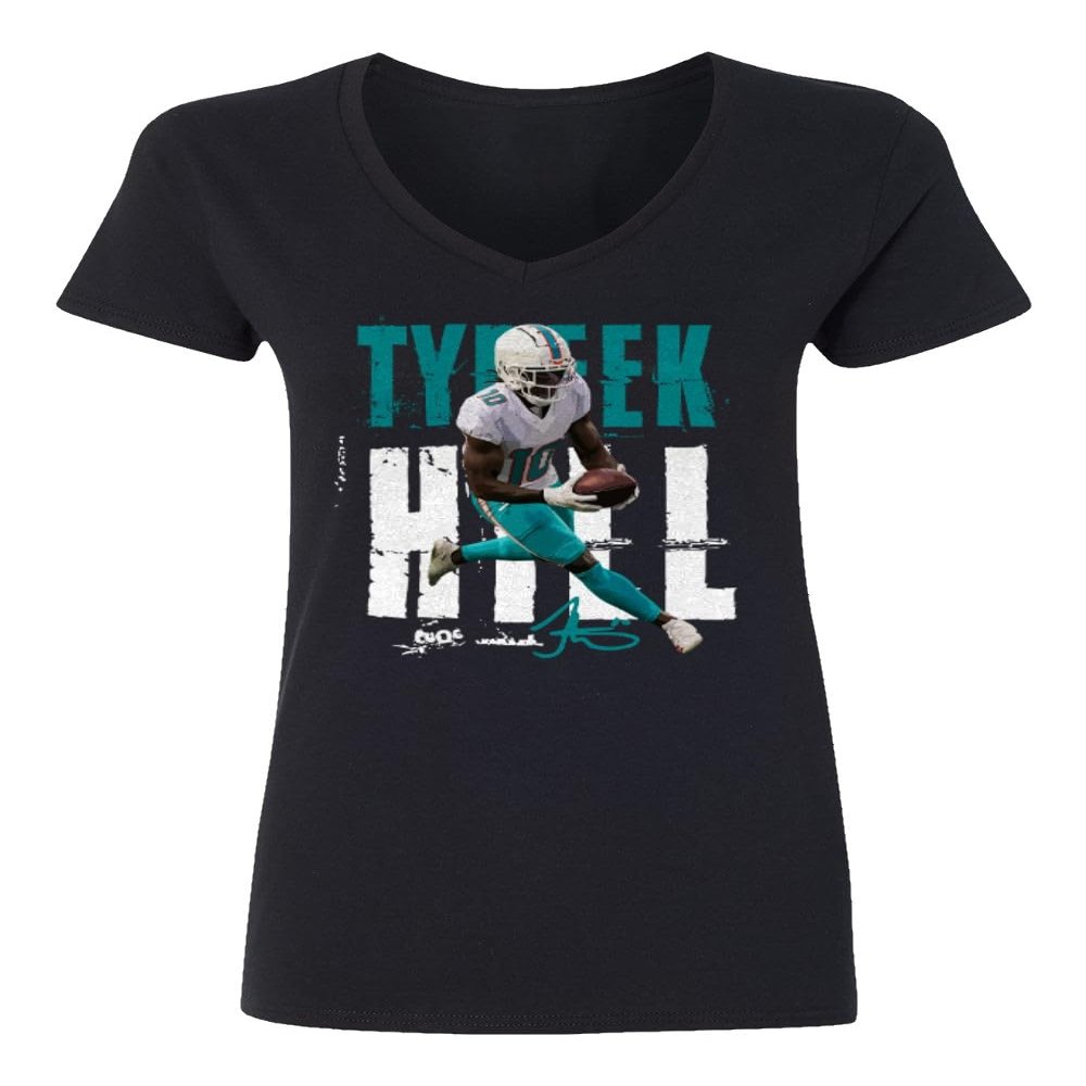 superhotapparel Football Star Player Wide Receiver Miami Hill Ladies' V-Neck Tshirt (Black, XX-Large)