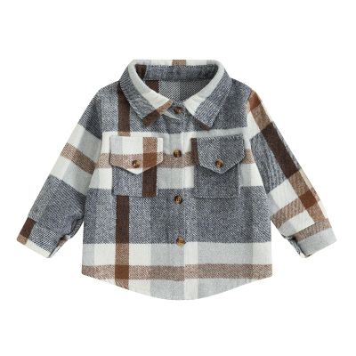 MERSARIPHY Baby Boy Flannel Shirt Toddler Plaid Shirt Baby Button Down Jacket Coat Infant Fall Outfits (Brown A, 18-24 Months)