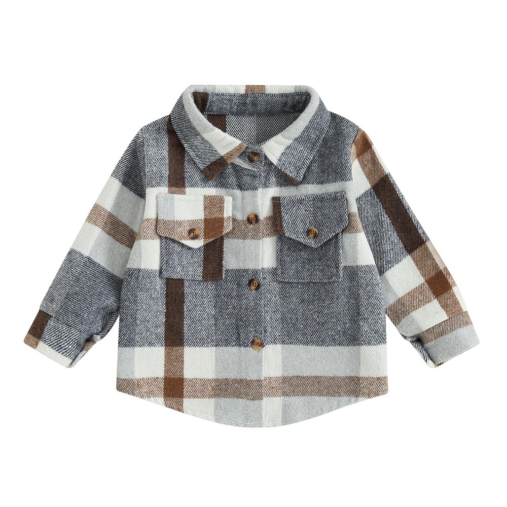 MERSARIPHY Baby Boy Flannel Shirt Toddler Plaid Shirt Baby Button Down Jacket Coat Infant Fall Outfits (Brown A, 18-24 Months)