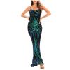 NATHGAM Womens Sexy Deep V Neck Spaghetti Straps Sequin Sleeveless Formal Mermaid Prom Dress Bodycon Backless Maxi Ball Gowns Green view 1