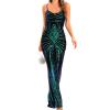 NATHGAM Womens Sexy Deep V Neck Spaghetti Straps Sequin Sleeveless Formal Mermaid Prom Dress Bodycon Backless Maxi Ball Gowns Green view 2