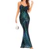 NATHGAM Womens Sexy Deep V Neck Spaghetti Straps Sequin Sleeveless Formal Mermaid Prom Dress Bodycon Backless Maxi Ball Gowns Green view 3