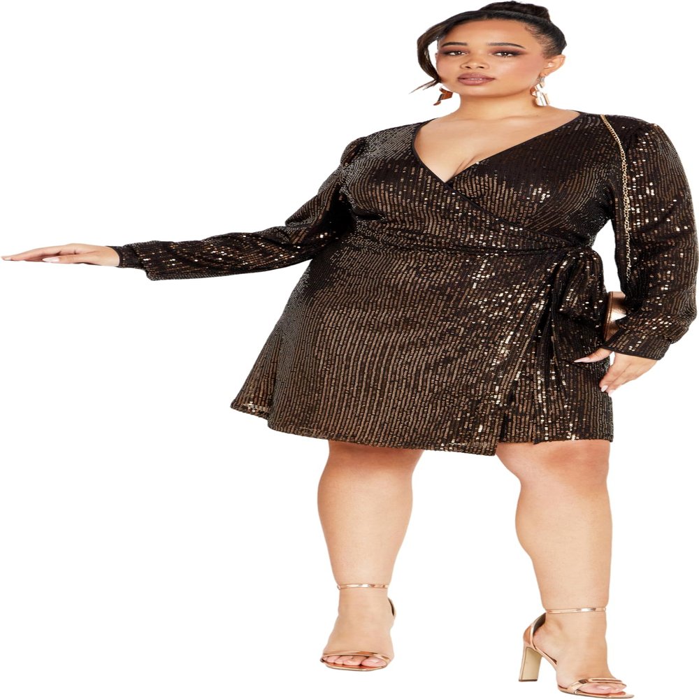 City Chic Plus Size Dress, Party Glow Dress Bronze