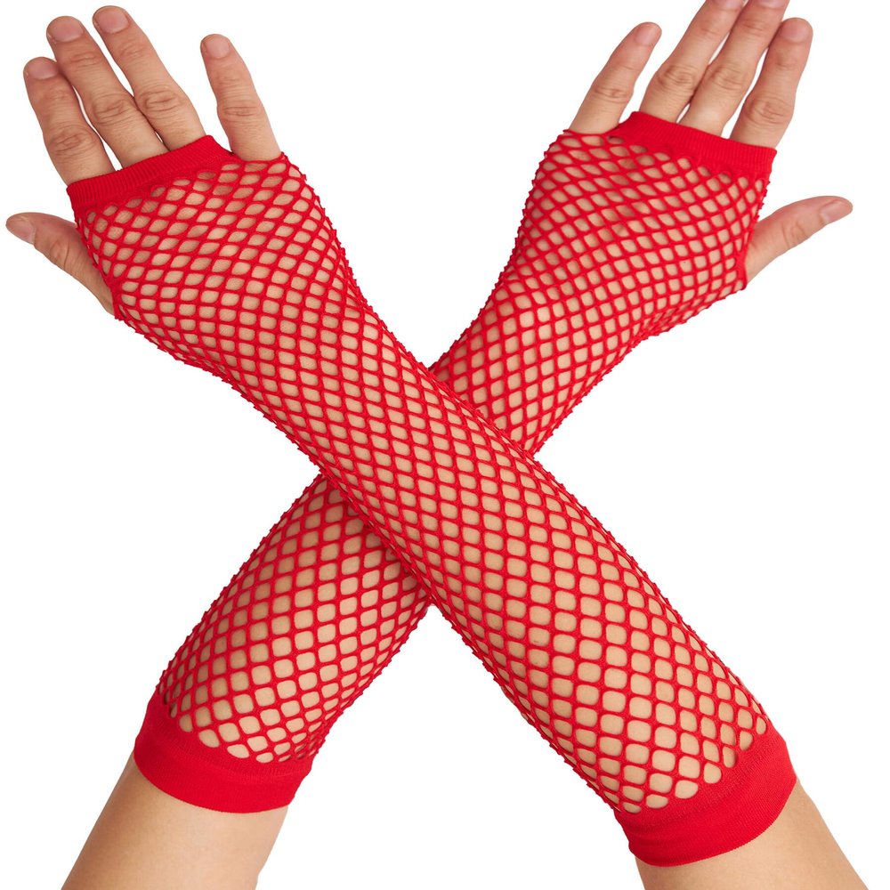 OTPEH Lone Fishnet Gloves Fingerless For Women Fish Net Arm Sleeve Mesh Emo Goth Punk 80s Scene Accessories
