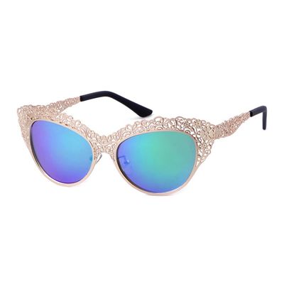 HPIRME Cat Eye Sunglasses Flower Hollow Metal Frame Vintage Retro Cateye Sun Glasses Lady Shades,C5 GOLD GREEN,one size