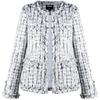 ebossy Women's Elegant Open Front Round Neck Fringed Plaid Tweed Jacket (Small, White) view 1