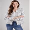ebossy Women's Elegant Open Front Round Neck Fringed Plaid Tweed Jacket (Small, White) view 2