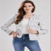ebossy Women's Elegant Open Front Round Neck Fringed Plaid Tweed Jacket (Small, White) view 4
