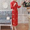 Altsuceser Women Cheongsam Mandarin Collar High Slits Long Sleeve Dress Floral Chinese Traditional Dress Qipao B L view 3