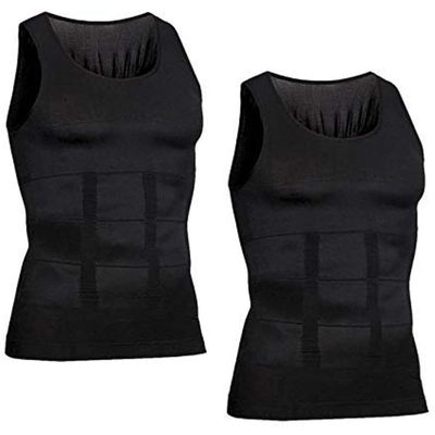 COALHO Version Ionic Shaping Vest, Mens Compression Shirt Slimming Body Shaper Vest Workout Tank Tops (black+black,XXL)