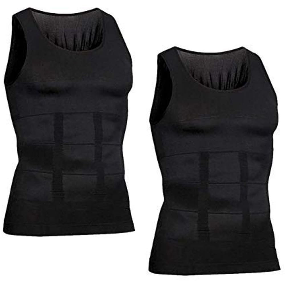 COALHO Version Ionic Shaping Vest, Mens Compression Shirt Slimming Body Shaper Vest Workout Tank Tops (black+black,XXL)