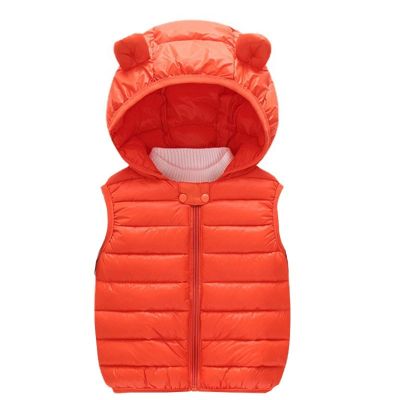 Boys Girls Puffer Down Vest Winter Lightweight Sleeveless Hooded Zip Jacket Winter Coat (Orange, 2-3 Years)