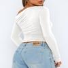 Darong Women's Casual Boat Neck Off Shoulder Long Sleeve Slim Fit Crop Top Going Out Shirts Y2K Tight T Shirts 9026 White Large view 2