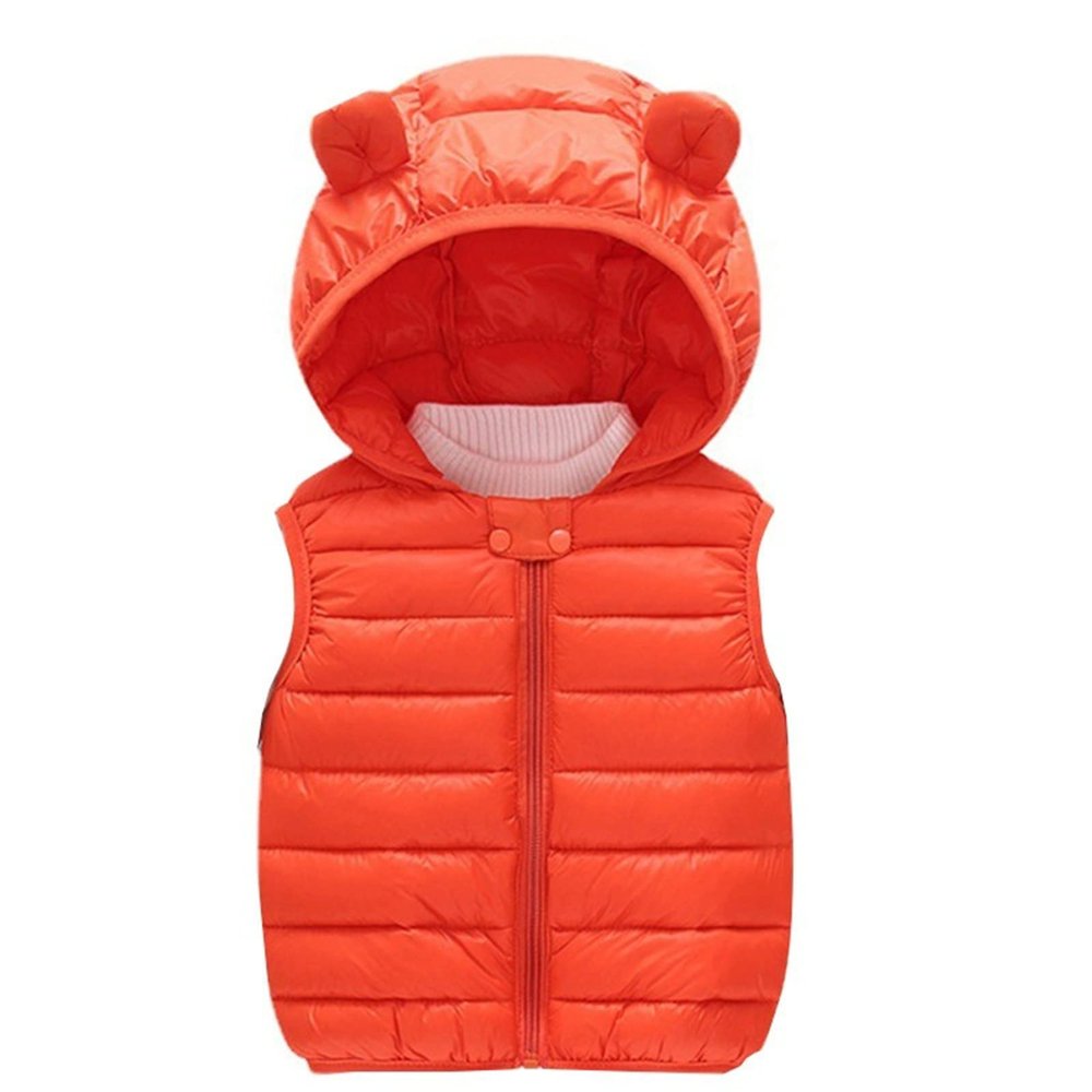 Boys Girls Puffer Down Vest Winter Lightweight Sleeveless Hooded Zip Jacket Winter Coat (Orange, 6-12 Months)