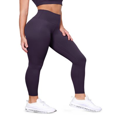 ODODOS Tummy Control 7/8 Compression Leggings with Inner Pocket for Women, 25" High Waist Workout Running Yoga Pants, Dark Purple, X-Small
