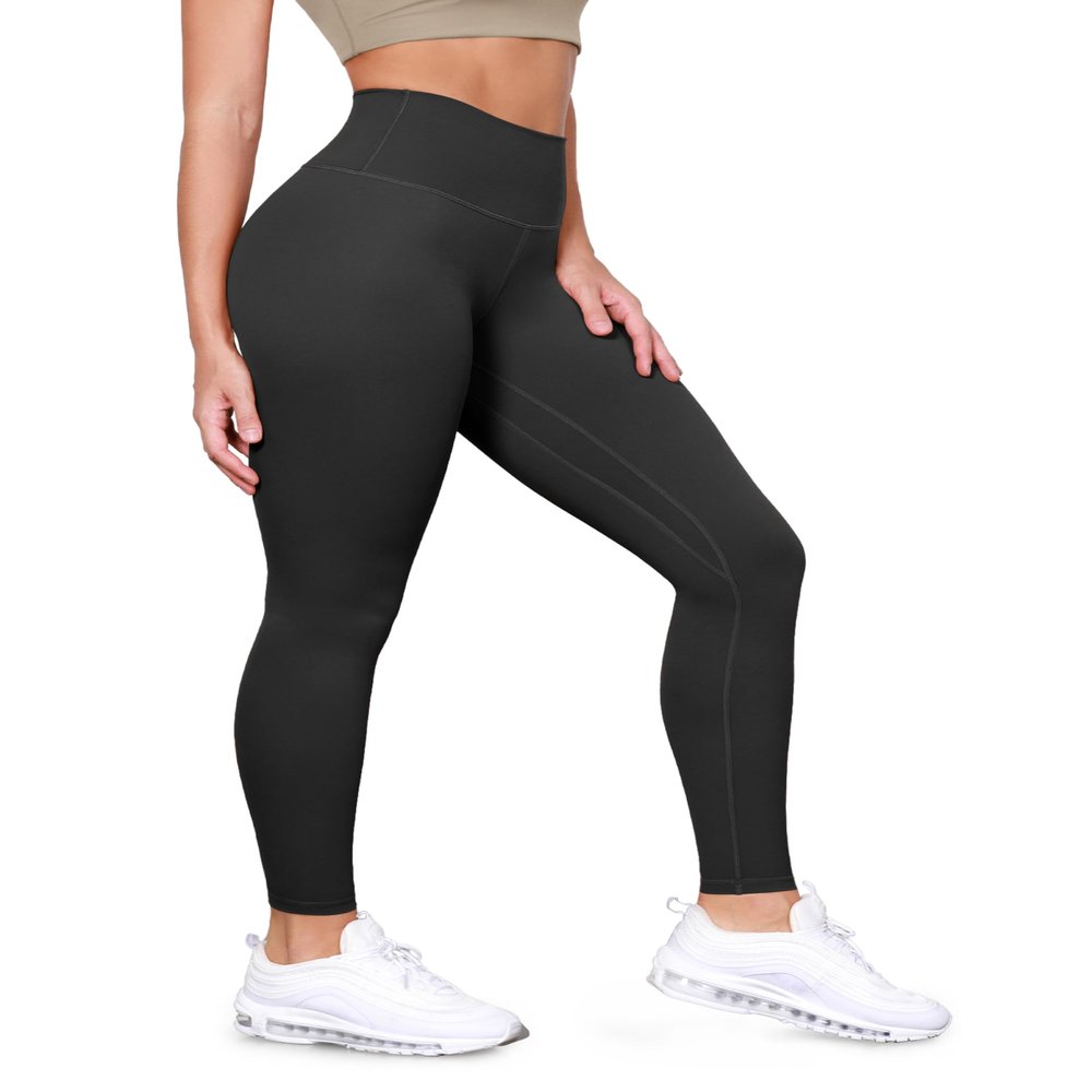 ODODOS Tummy Control Full Length Compression Leggings with Inner Pocket for Women, 28" High Waist Workout Running Yoga Pants, Onyx Black, Medium