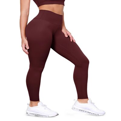 ODODOS Tummy Control Full Length Compression Leggings with Inner Pocket for Women, 28" High Waist Workout Running Yoga Pants, Burgundy, X-Small