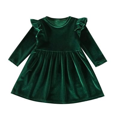 AFAVOM Toddler Baby Girls Velvet Tutu Dress Kids Long Sleeve Christmas Birthday Party Dresses Little Princess Pageant Flower Girl Wedding Formal Gown Winter Fall Outfit Clothes Green 2-3 Years
