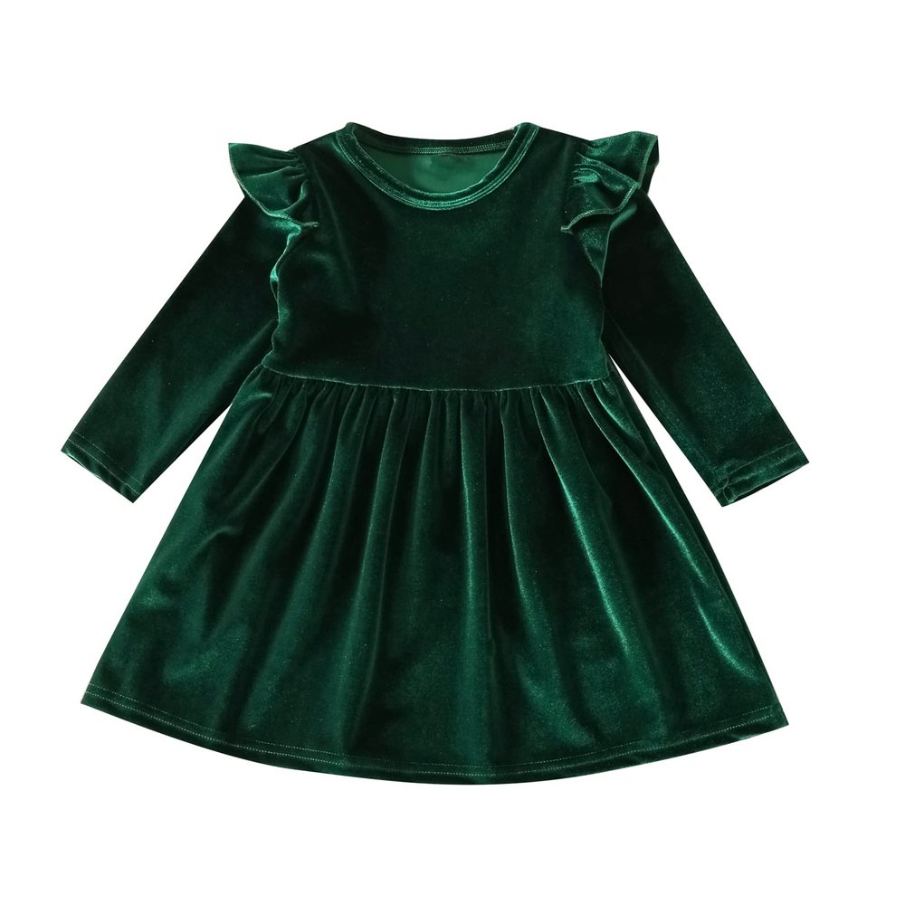 AFAVOM Toddler Baby Girls Velvet Tutu Dress Kids Long Sleeve Christmas Birthday Party Dresses Little Princess Pageant Flower Girl Wedding Formal Gown Winter Fall Outfit Clothes Green 2-3 Years