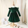 AFAVOM Toddler Baby Girls Velvet Tutu Dress Kids Long Sleeve Christmas Birthday Party Dresses Little Princess Pageant Flower Girl Wedding Formal Gown Winter Fall Outfit Clothes Green 2-3 Years view 4