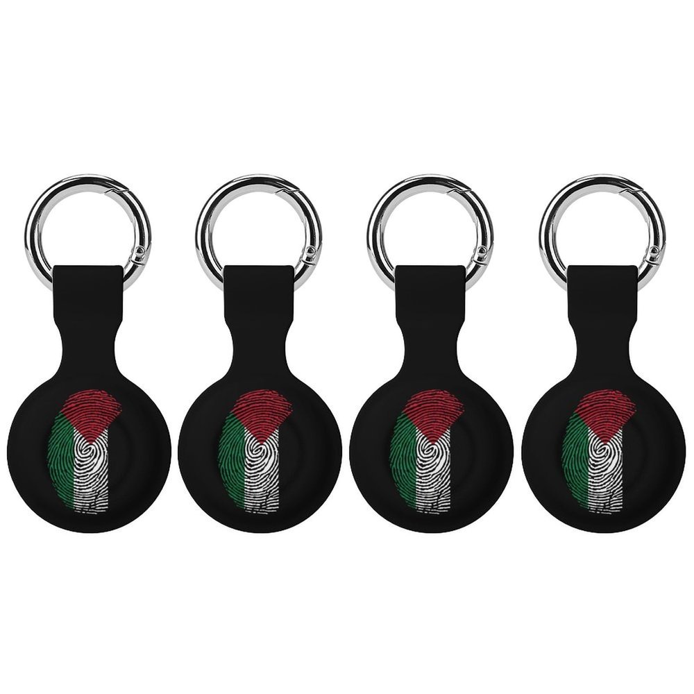 Flag of Palestine Finger Protective Case Compatible with AirTag Silicone Key Finder Case Cover with Keychain 4PCS