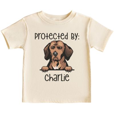 CAOMP Personalized Protected By Dog Lover Pet Youth Toddler Shirt Dog Name Breed T-Shirt Athletic Heather Medium .#01972