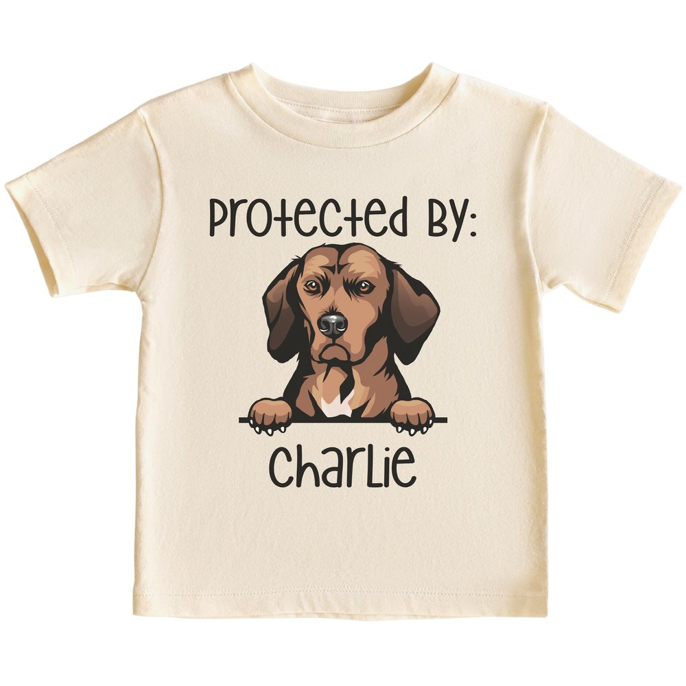 CAOMP Personalized Protected By Dog Lover Pet Youth Toddler Shirt Dog Name Breed T-Shirt Athletic Heather Medium .#01972