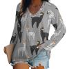 Funny Black and Grey Llama Women's Sweatshirt V Neck Long Sleeve Shirts Pullover Blouses Casual T-Shirt Tops L view 1