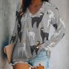 Funny Black and Grey Llama Women's Sweatshirt V Neck Long Sleeve Shirts Pullover Blouses Casual T-Shirt Tops L view 2